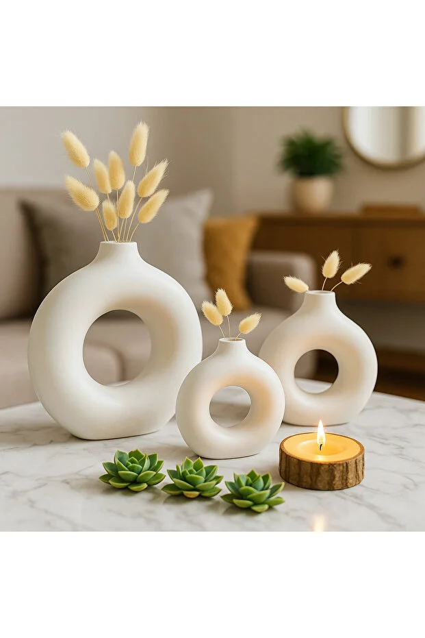 3'lü Bohem Halka Vazo Özel Tasarım Hediyelik Set